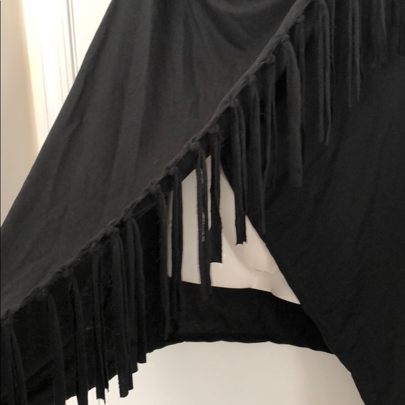 Black Buttoned Slouch Neck Cardigan with Fringe - Picture 5 of 6